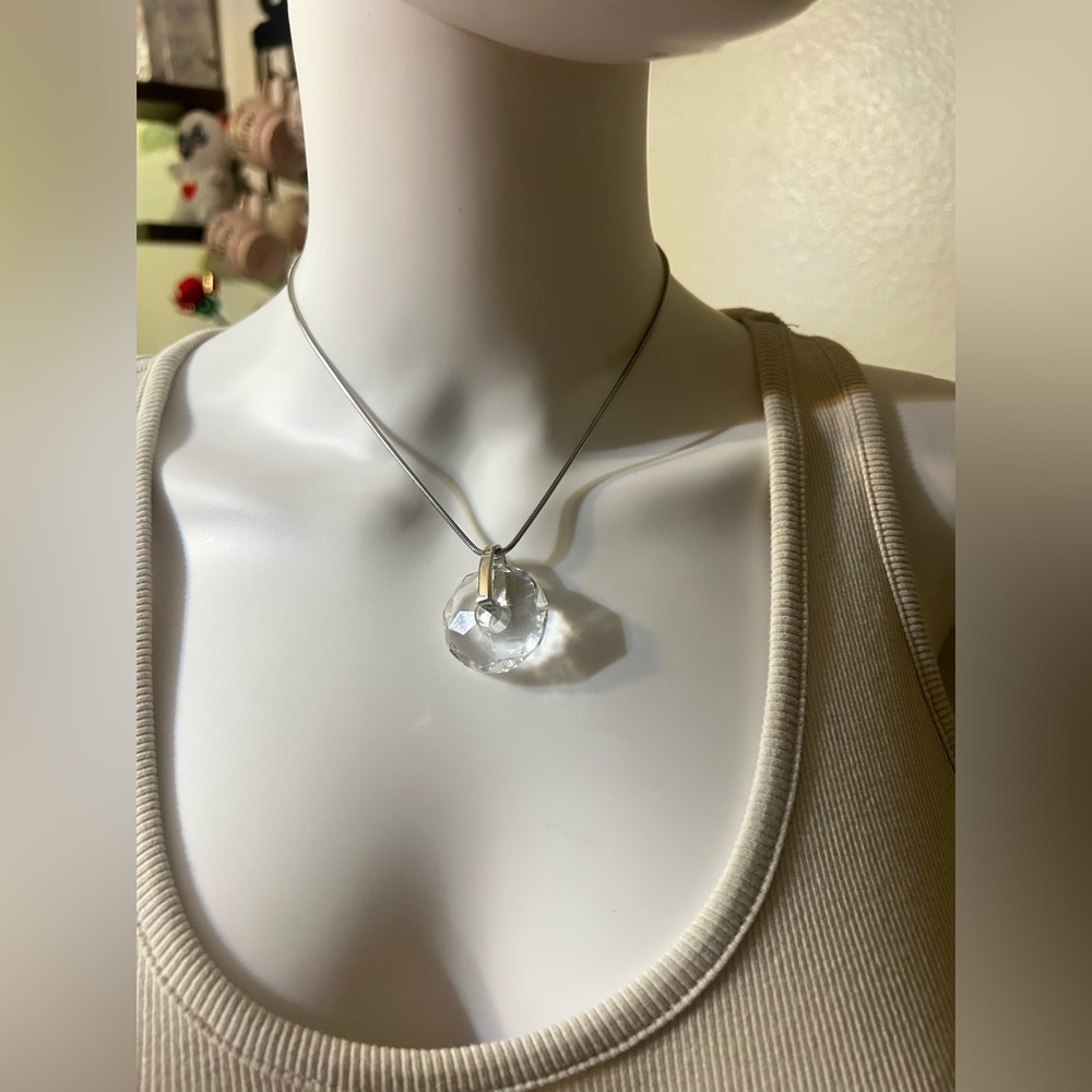 Swarovski Faceted Crystal Reversable Pendant
Necklace With 2 CZ Stones.